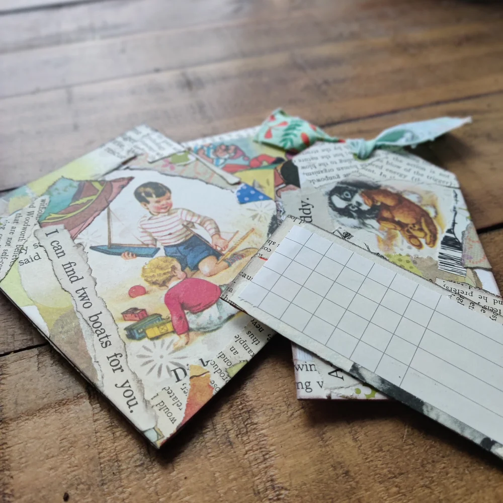Handmade Junk Journal Tags Set - 7pc Vintage Ephemera Childrens Books